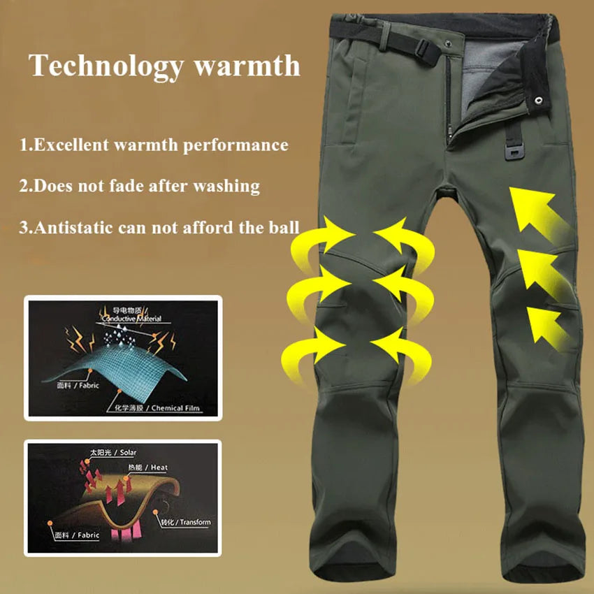 Winter Mens Fleece Warm Hiking Soft Shell Pants